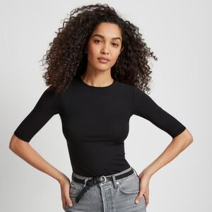 Black Half Sleeve Jersey Fitted Shirt Top